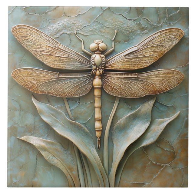 Dragonfly on Grass Faux Relief  Tile (Front)