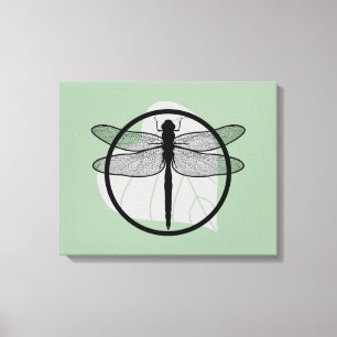 Dragonfly on Leaf Drawing - Wildlife Circle Series Canvas Print