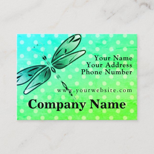 Dragonfly On Polka Dots Business Card (Front)