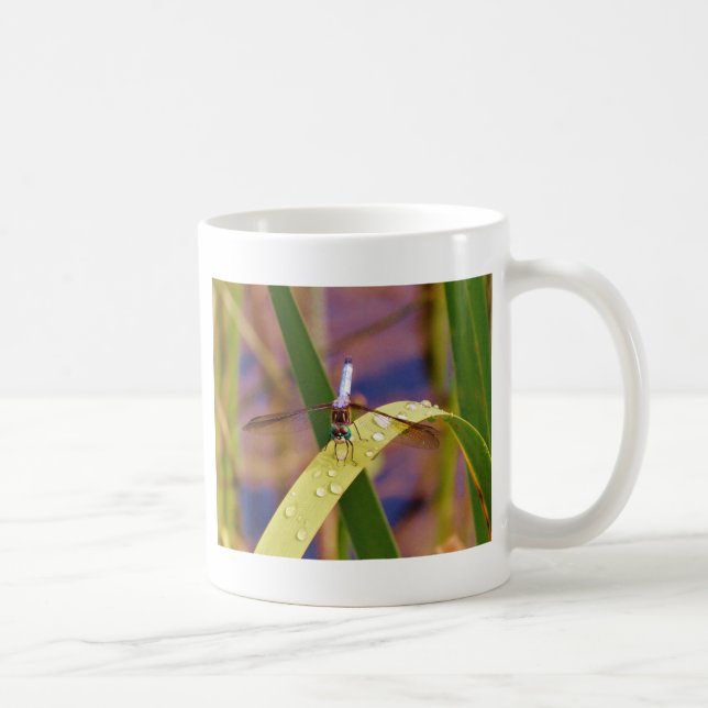 Dragonfly on raindrop leaf coffee mug (Right)