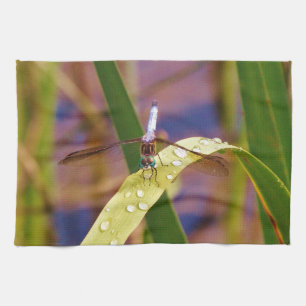 Dragonfly on raindrop leaf kitchen towel