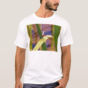 Dragonfly on raindrop leaf T-Shirt