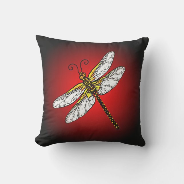 Dragonfly on Red Background Outdoor Pillow (Front)