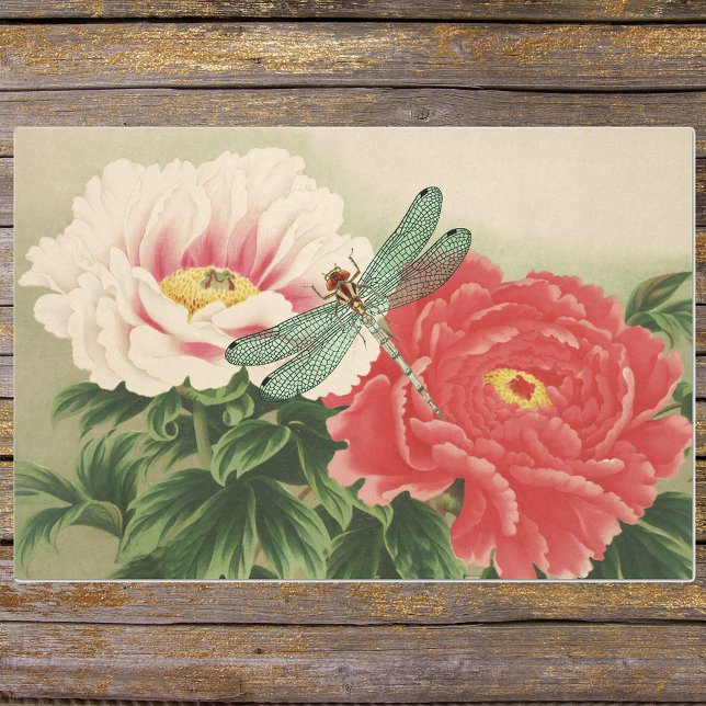 Dragonfly on Vintage Botanical Japanese Peonies Tissue Paper (Creator Uploaded)