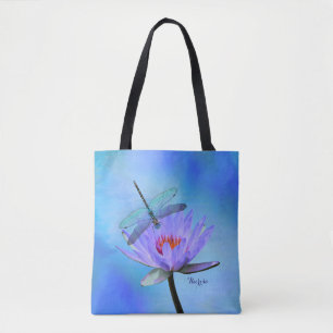 Dragonfly on Water Lily All-Over Print Tote