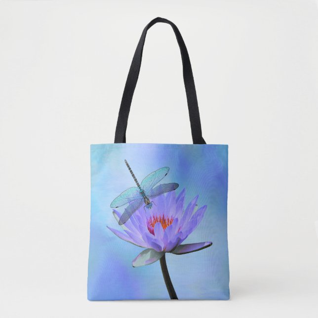 Dragonfly on Water Lily All-Over Print Tote (Front)