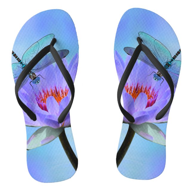 Dragonfly on Water Lily Flip Flops (Footbed)