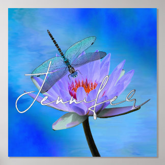 Dragonfly on Water Lily w Foil Name Foil Prints