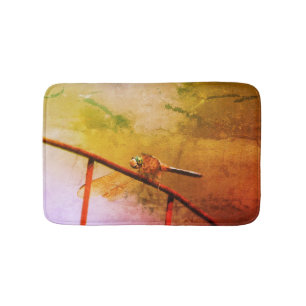 Dragonfly On Wire Fence Abstract Distressed Bath Mat