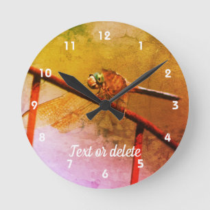 Dragonfly On Wire Fence Abstract Personalized Round Clock