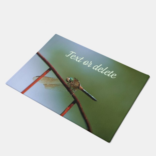 Dragonfly On Wire Fence Close Up Personalized Doormat (Angled)