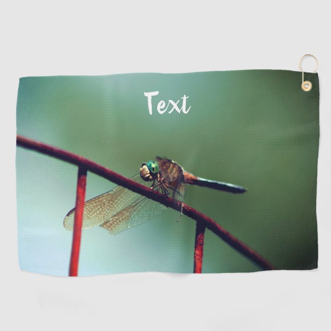 Dragonfly On Wire Fence Personalized Golf Towel (Horizontal)
