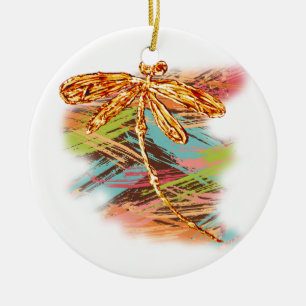 Dragonfly Orange Splash Ceramic Ornament