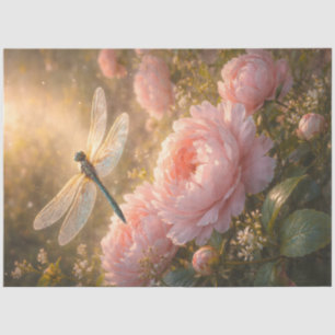 Dragonfly Over Pink Peonies Spring Garden Botanica Tissue Paper