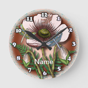 Dragonfly Pale Poppy  Clock