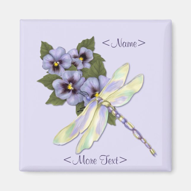 Dragonfly & Pansies - Customize Magnet (Front)