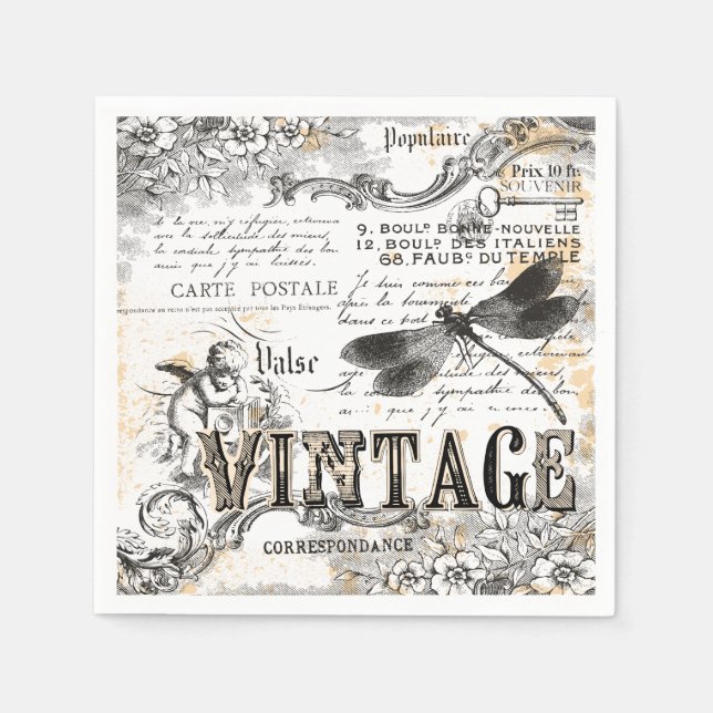 Dragonfly Paper Napkin - French Vintage (Front)