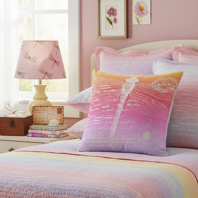 Dragonfly pastel gradient throw pillow (Creator Uploaded)