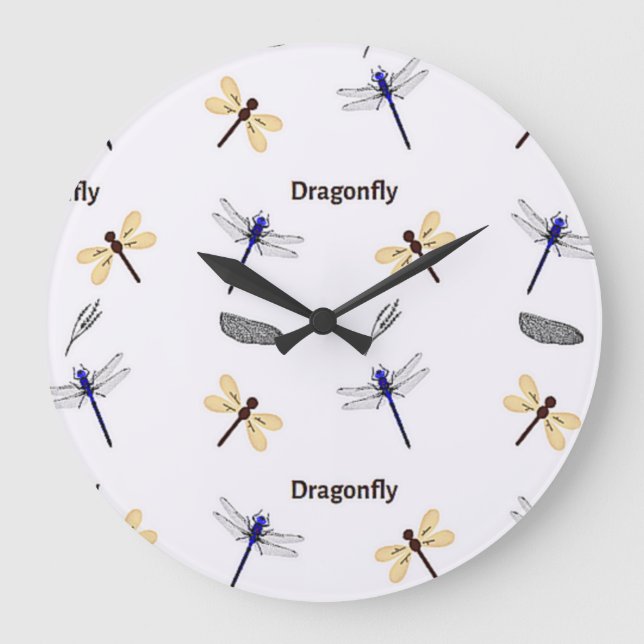 Dragonfly pattern on white large clock (Front)