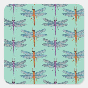 Dragonfly pattern square sticker