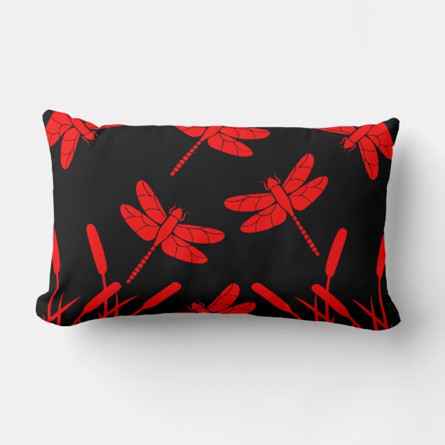 Dragonfly Patterned Decor Lumbar Pillow (Front)