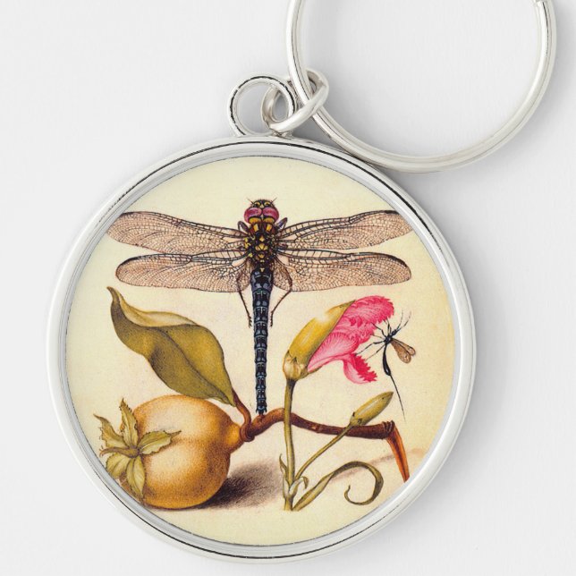 Dragonfly, Pear, Carnation, and Insect Keychain (Front)