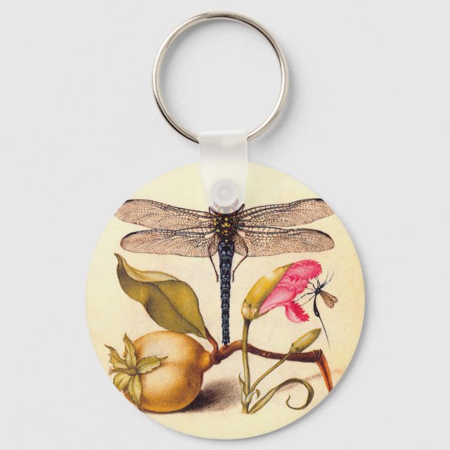 Dragonfly, Pear, Carnation, and Insect Keychain (Front)