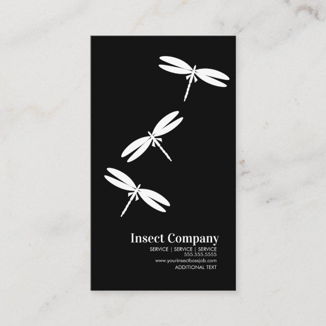 Dragonfly Pest Control  Company Logo Black White Business Card (Front)