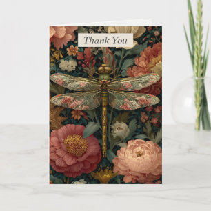 Dragonfly & Pink Flowers Thank You Card