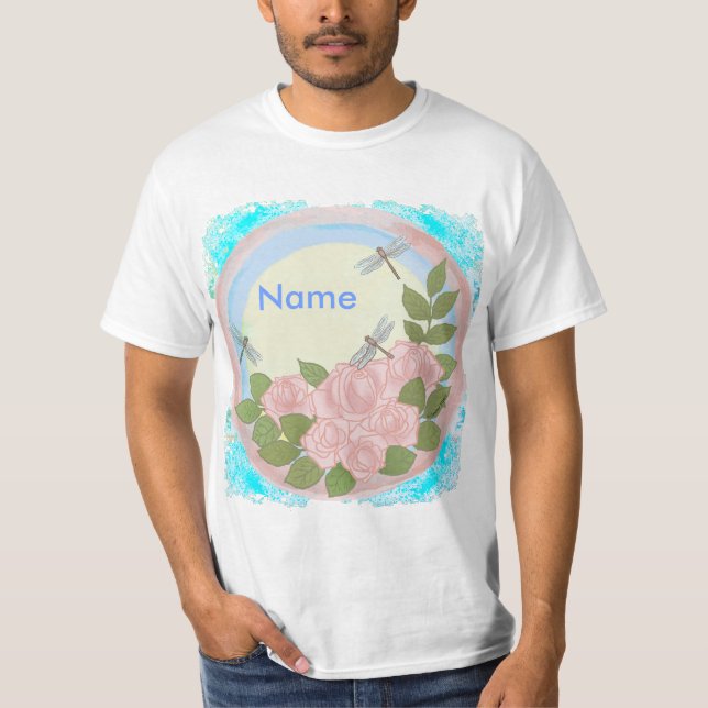 Dragonfly Pink Roses custom  T-Shirt (Front)