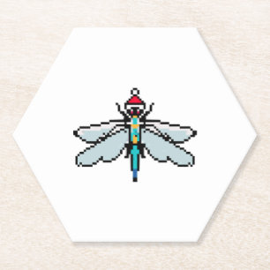 Dragonfly Pixelated Christmas - Funny Dragonfly Paper Coaster