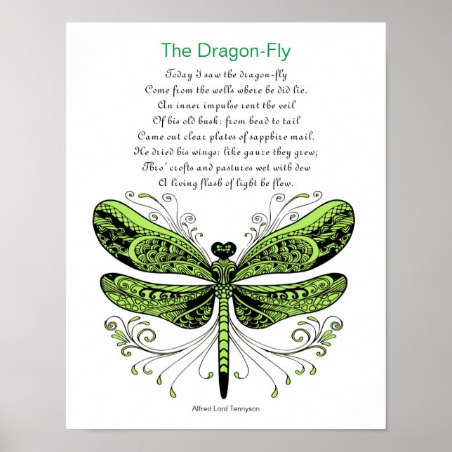 Dragonfly Poem by Alfred Lord Tennyson Poster (Front)