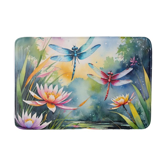Dragonfly Pond Lili pads Dragonflies               Bath Mat (Front)