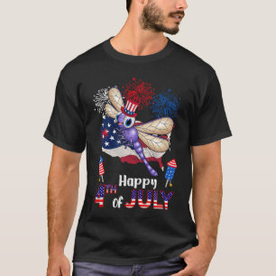 Dragonfly Proud American Flag Fireworks Happy 4th  T-Shirt