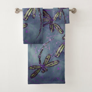 Dragonfly Purple Night Flit Bath Towel Set