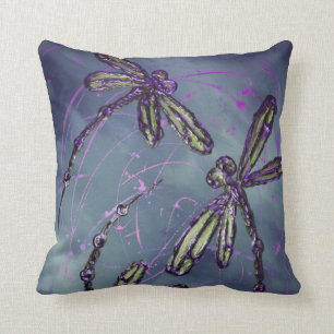Dragonfly Purple Night Flit Throw Pillow