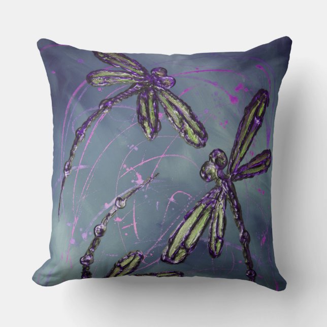 Dragonfly Purple Night Flit Throw Pillow (Front)