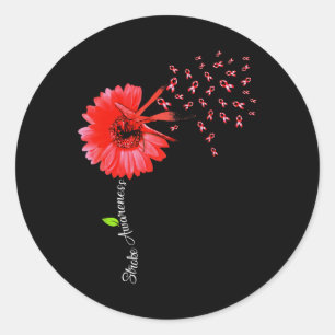 Dragonfly Red Brain Aneurysm Awareness Support Str Classic Round Sticker