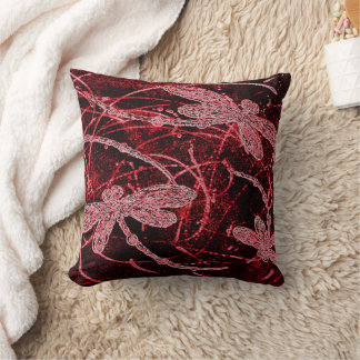Dragonfly Red Haze Throw Pillow