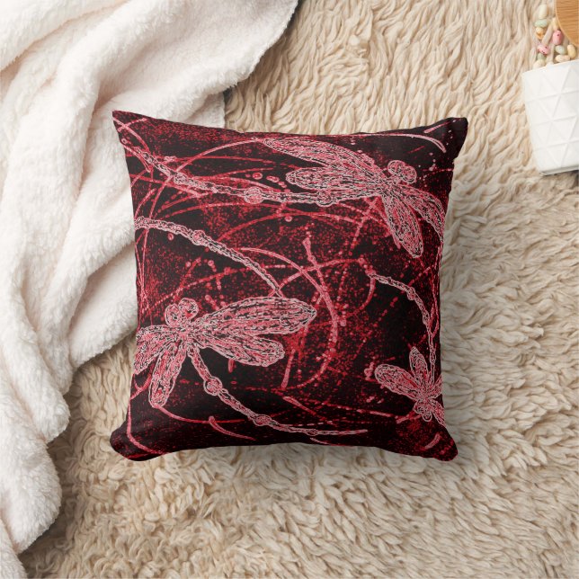 Dragonfly Red Haze Throw Pillow (Blanket)