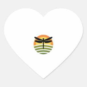 Dragonfly Retro (1) Heart Sticker