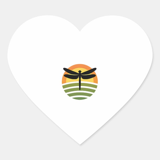 Dragonfly Retro (1) Heart Sticker (Front)