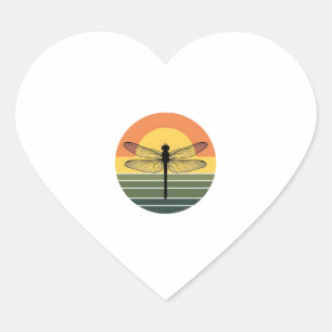 Dragonfly Retro (2) Heart Sticker