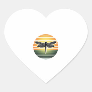 Dragonfly Retro (3) Heart Sticker