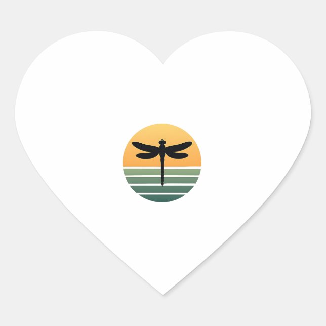Dragonfly Retro (4) Heart Sticker (Front)