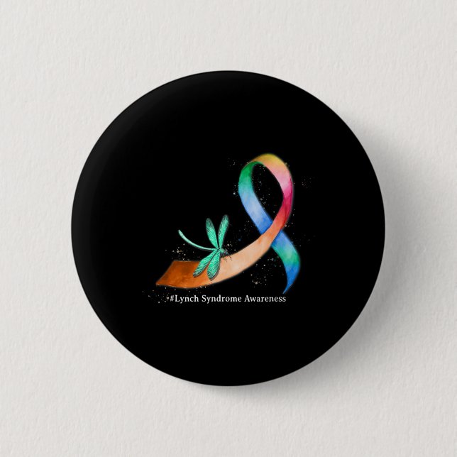Dragonfly Ribbon Lynch Syndrome Awareness Gifts  2 Inch Round Button (Front)