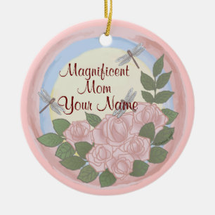 Dragonfly Roses Mom  Ceramic Ornament
