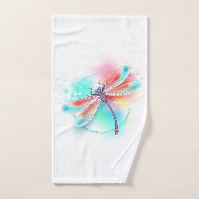 Dragonfly rouge sur l'arrière - plan aquarelle (Serviette à main)