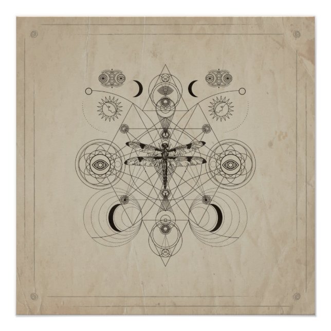 Dragonfly Sacred Geometry Composition Poster (Front)