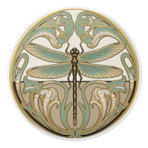 Dragonfly Sage Green & Gold Ceramic Knob